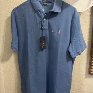 Ralph Lauren Men's Light Blue Polo with Pink Pony